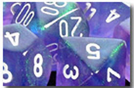 Spirit Games (Est. 1984) - Supplying role playing games (RPG), wargames rules, miniatures and scenery, new and traditional board and card games for the last 20 years sells Borealis Dice Set: Purple/White