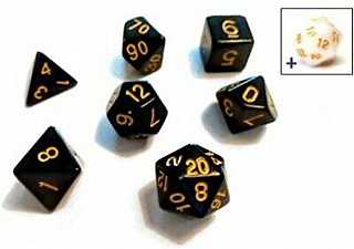 Spirit Games (Est. 1984) - Supplying role playing games (RPG), wargames rules, miniatures and scenery, new and traditional board and card games for the last 20 years sells Solid Dice Set: Black and Gold