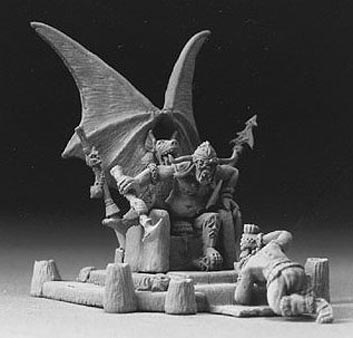 Spirit Games (Est. 1984) - Supplying role playing games (RPG), wargames rules, miniatures and scenery, new and traditional board and card games for the last 20 years sells [02-502]  Orc lord on throne with servant.
