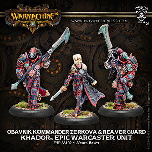 Spirit Games (Est. 1984) - Supplying role playing games (RPG), wargames rules, miniatures and scenery, new and traditional board and card games for the last 20 years sells [PIP33102] Khador Obavnik Kommander Zerkova and Reaver Guard <br>Epic Warcaster Unit
